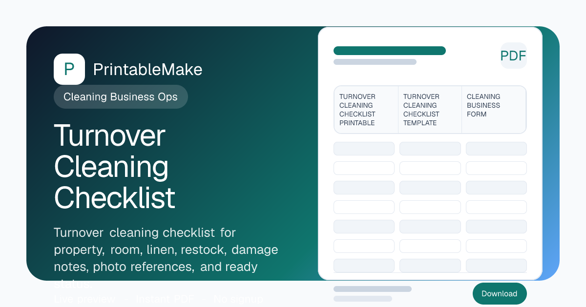 Turnover Cleaning Checklist — Free Printable PDF | PrintableMake ...