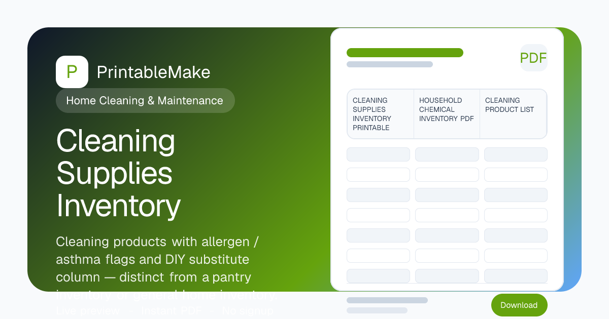 Cleaning Supplies Inventory — Free Printable PDF | PrintableMake ...