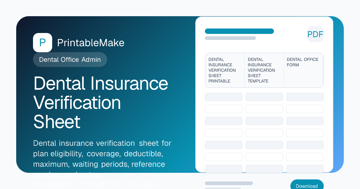 Dental Insurance Verification Sheet — Free Printable PDF ...