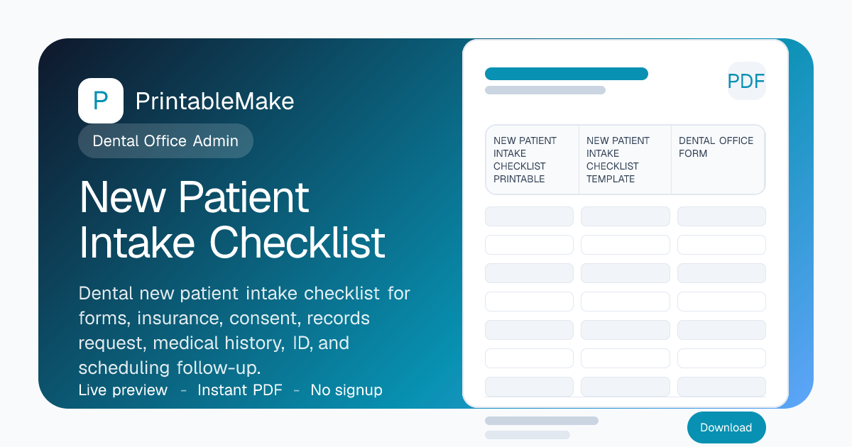 New Patient Intake Checklist — Free Printable PDF | PrintableMake ...