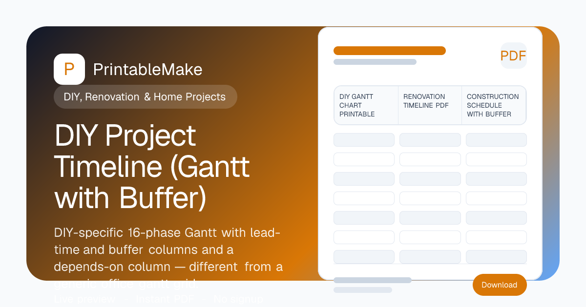 DIY Project Timeline (Gantt with Buffer) — Free Printable PDF ...