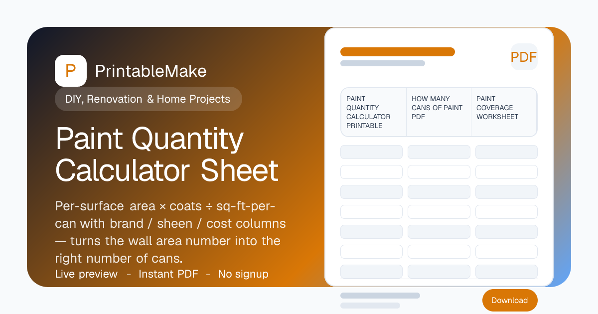 Paint Quantity Calculator Sheet — Free Printable PDF | PrintableMake ...