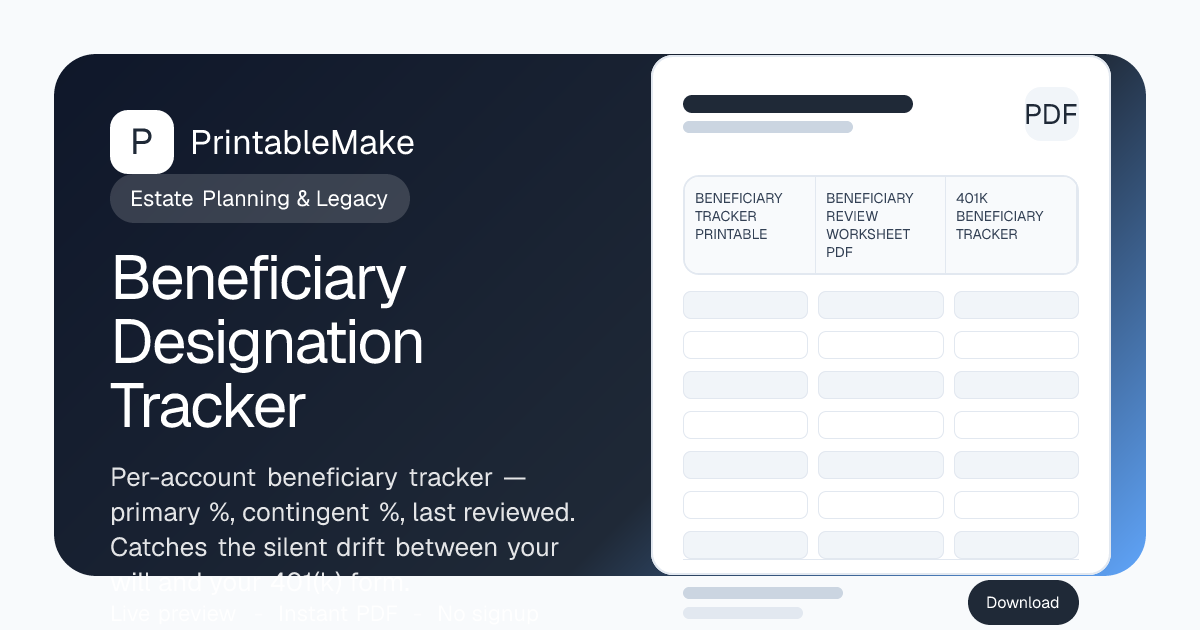 Beneficiary Designation Tracker — Free Printable PDF | PrintableMake