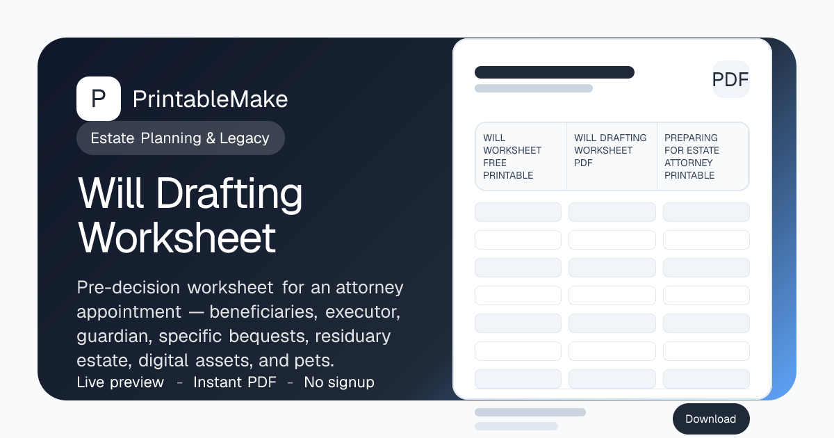 Will Drafting Worksheet — Free Printable PDF | PrintableMake ...