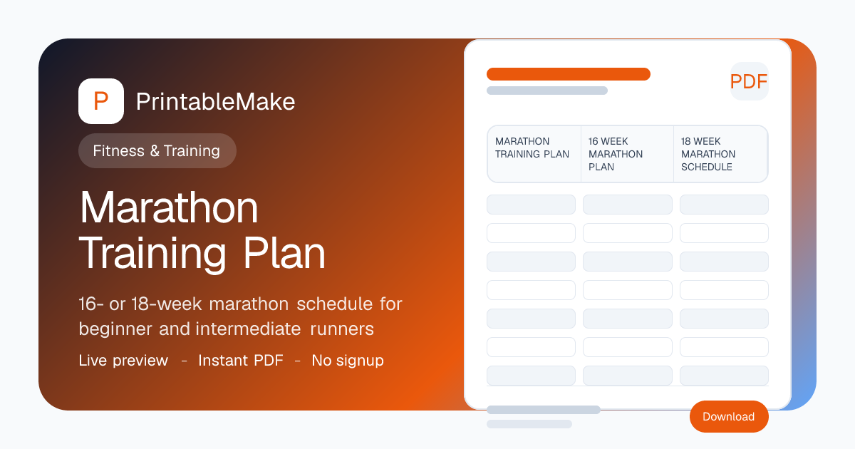 Marathon Training Plan — Free 16/18-Week Printable PDF | PrintableMake ...