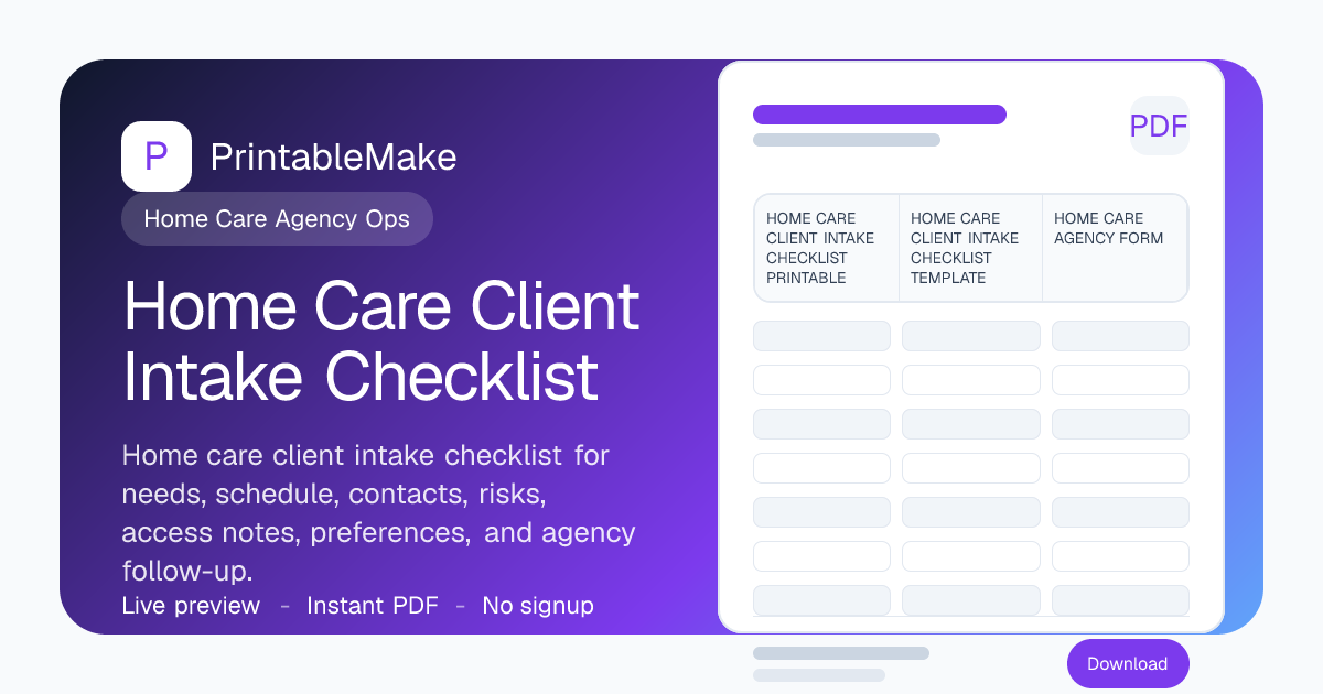 Home Care Client Intake Checklist — Free Printable PDF | PrintableMake ...