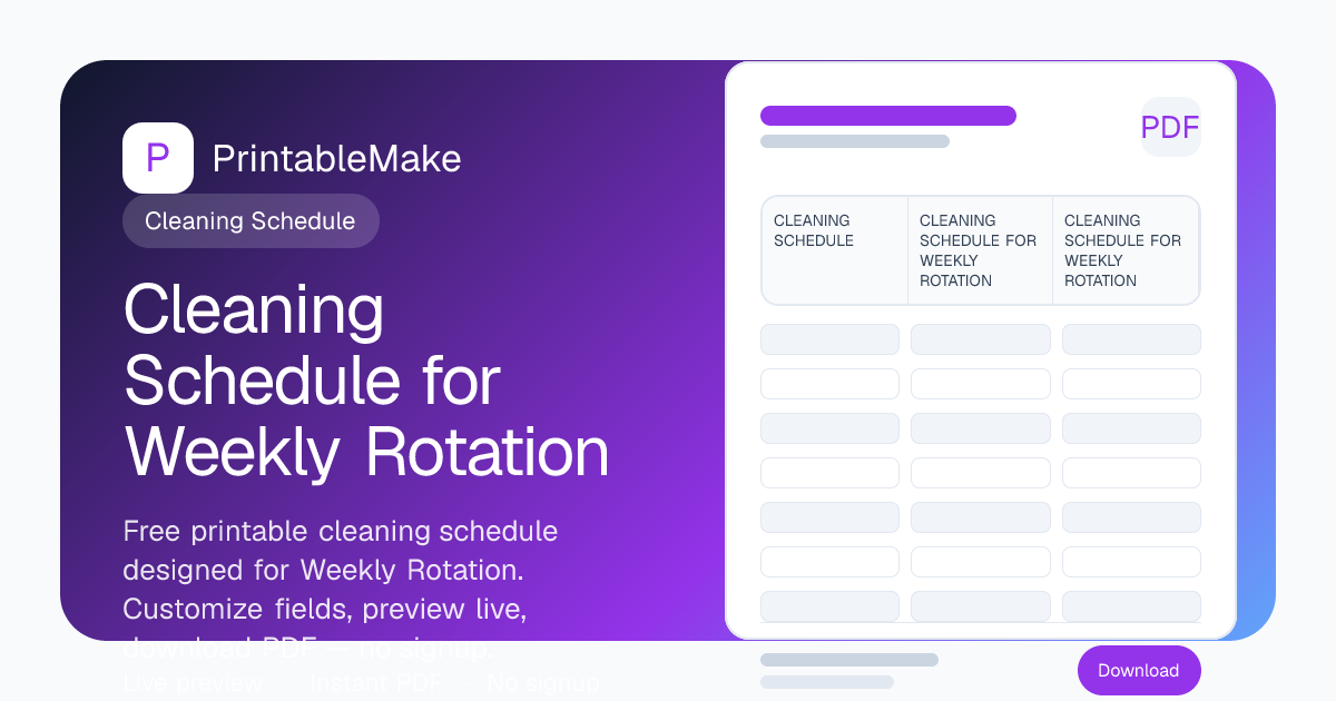 Cleaning Schedule for Weekly Rotation — Free Printable PDF | PrintableMake