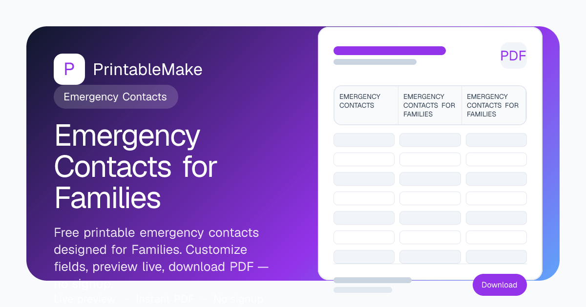Emergency Contacts for Families — Free Printable PDF | PrintableMake