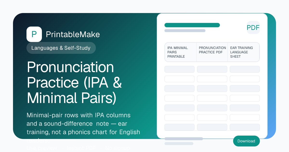 Pronunciation Practice (IPA & Minimal Pairs) — Free Printable PDF ...