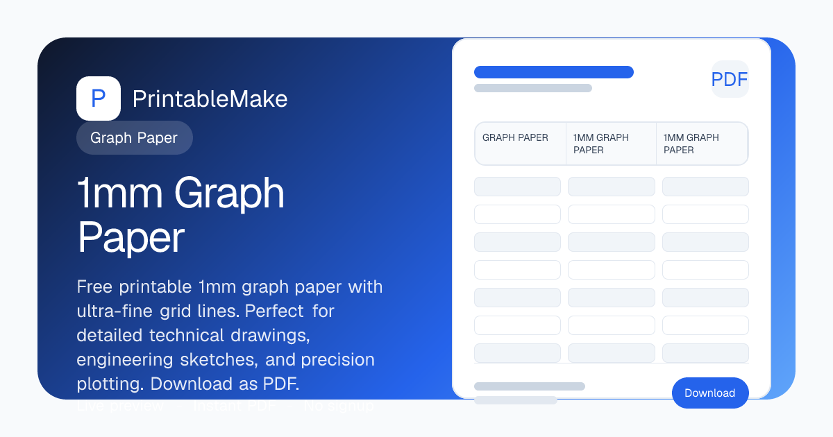 1mm Graph Paper — Free Printable Fine Grid PDF
