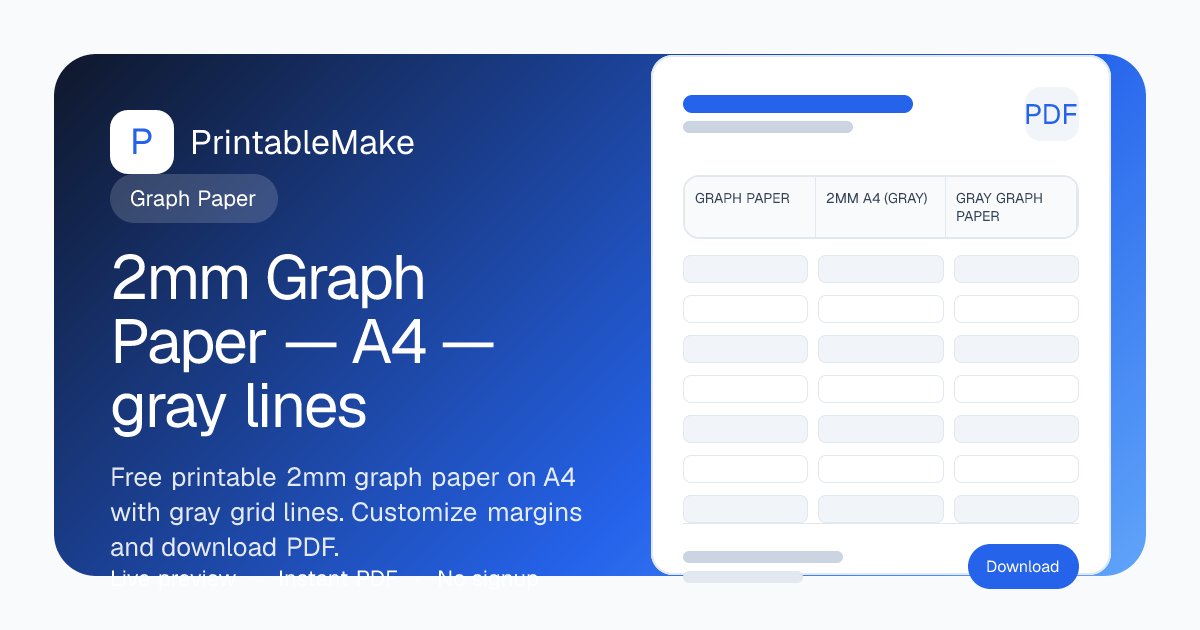 gray 2mm Graph Paper on A4 — Free Printable PDF