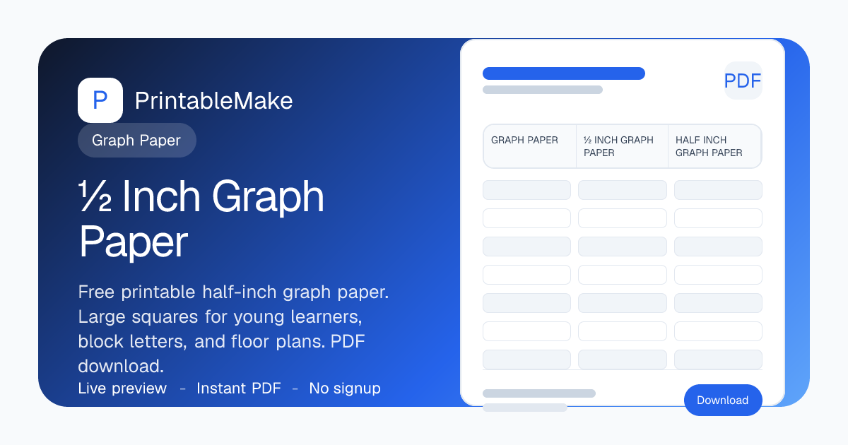 Half Inch Graph Paper — Free Printable ½