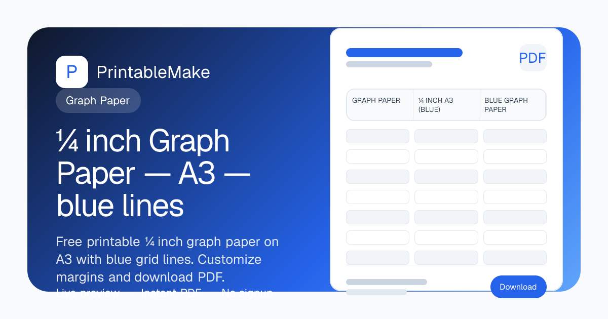 blue ¼ inch Graph Paper on A3 — Free Printable PDF