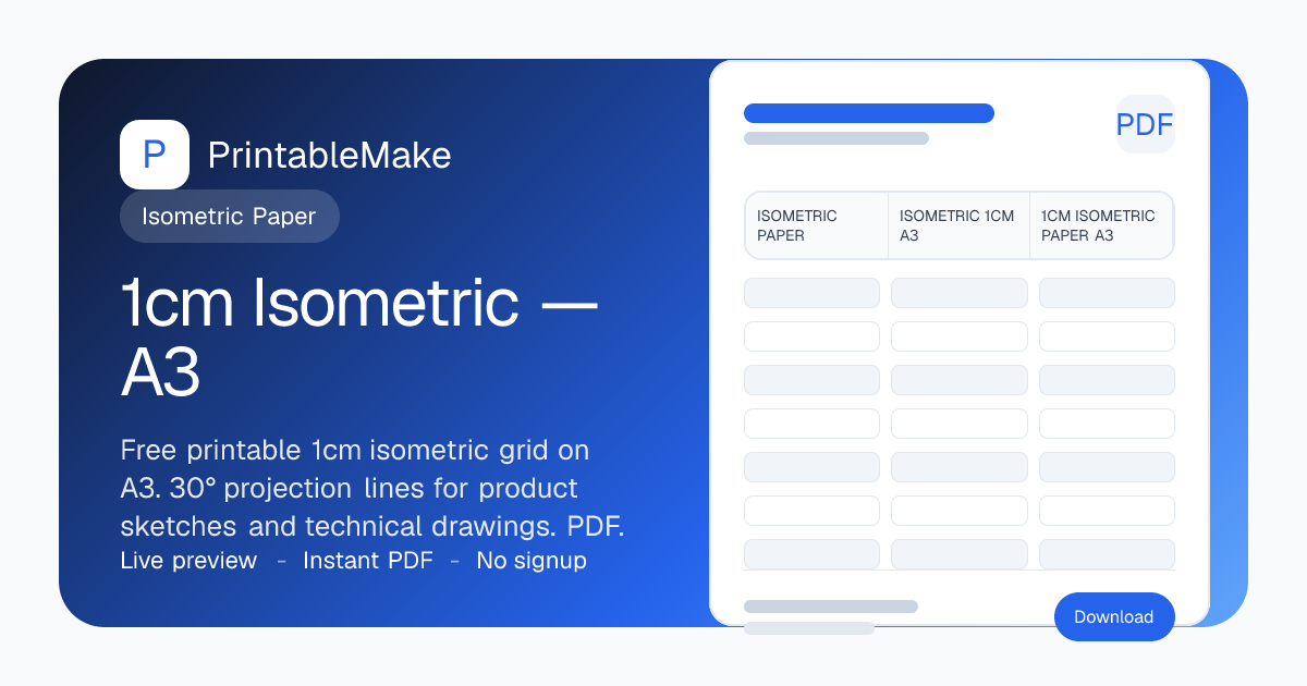 1cm Isometric Paper on A3 — Free Printable 3D Grid PDF