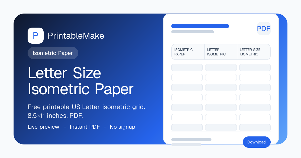 Letter Isometric Paper — Free Printable US Size PDF