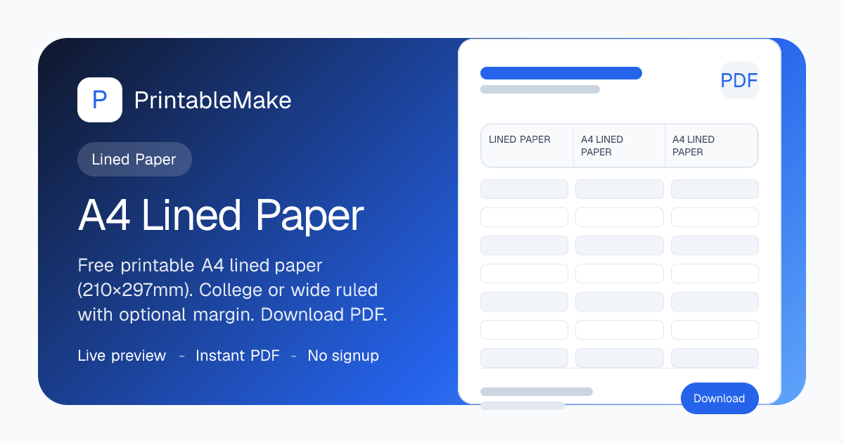 A4 Lined Paper — Free Printable Ruled Paper PDF (210×297mm)