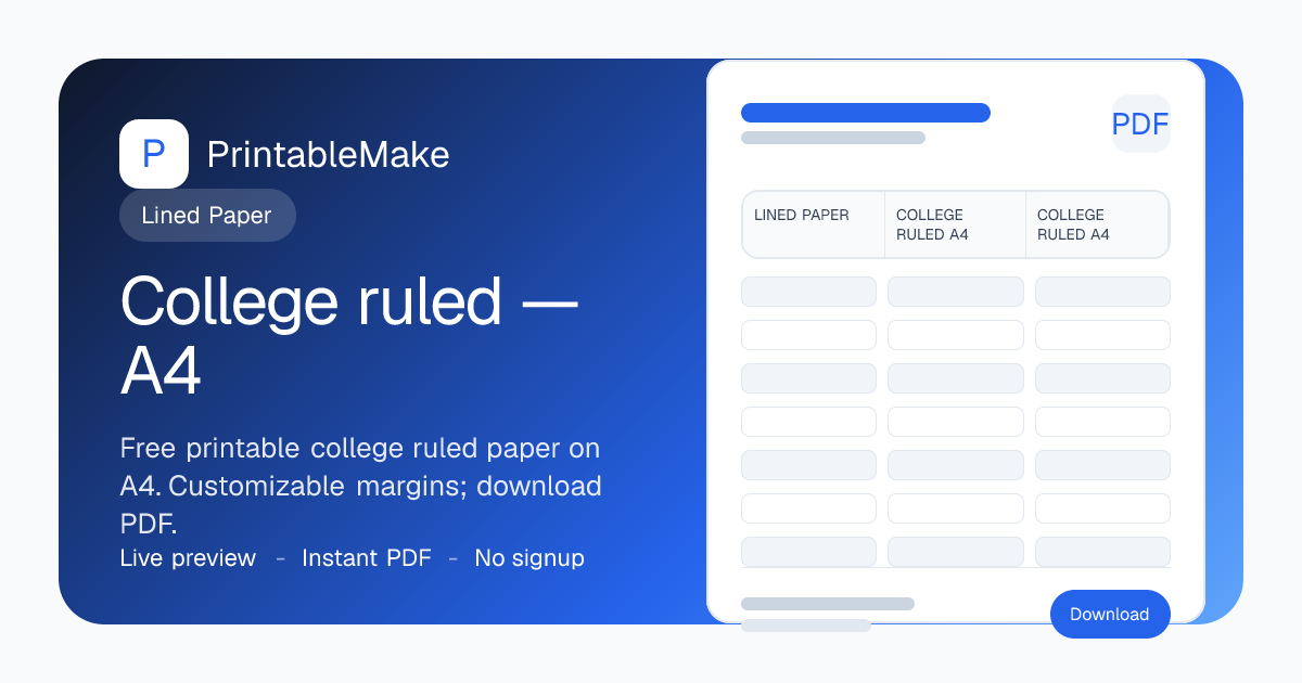 College ruled Paper — A4 — Free Printable PDF