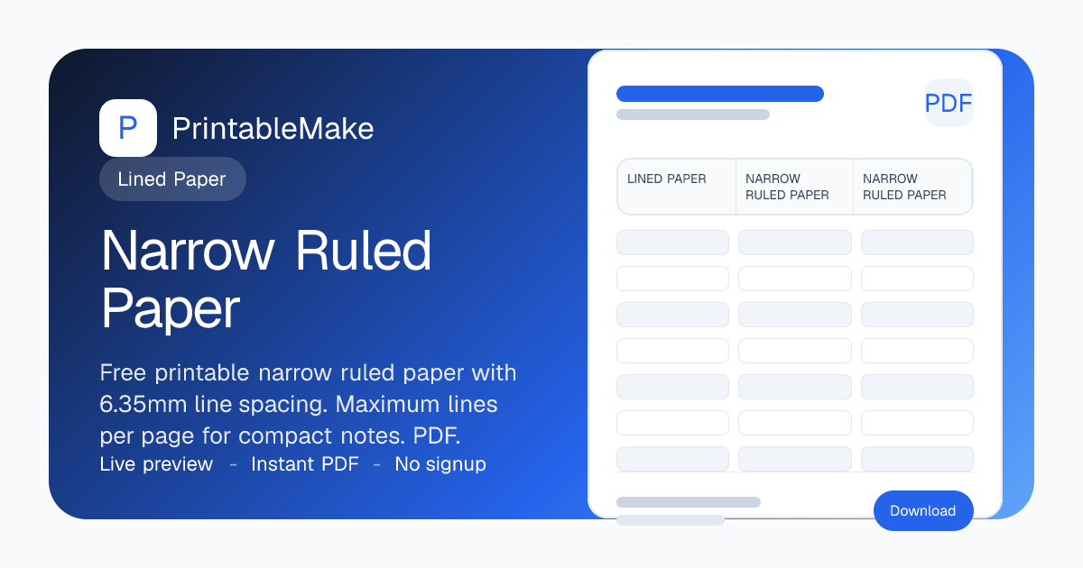 Narrow Ruled Paper — Free Printable Fine-Line Paper PDF
