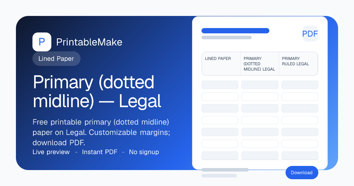 Primary (dotted midline) Paper — Legal — Free Printable PDF