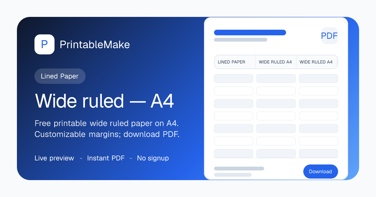 Wide ruled Paper — A4 — Free Printable PDF