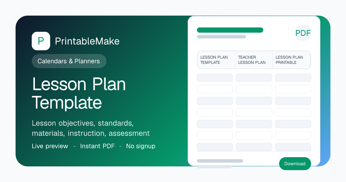 Lesson Plan Template — Objectives & Procedure PDF | PrintableMake ...