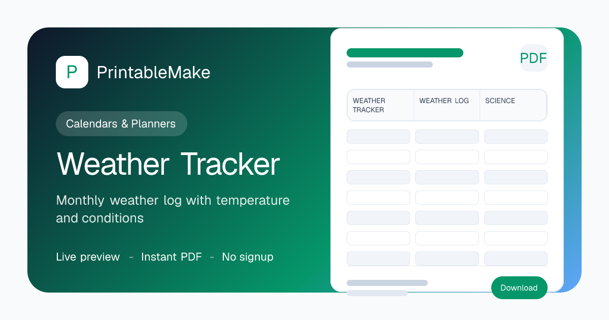 Free Printable Weather Tracker — Monthly Temperature & Conditions PDF ...