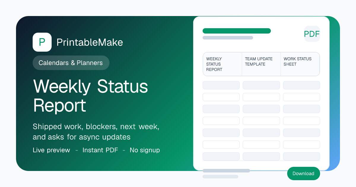 Weekly Status Report Template — Printable PDF | PrintableMake ...