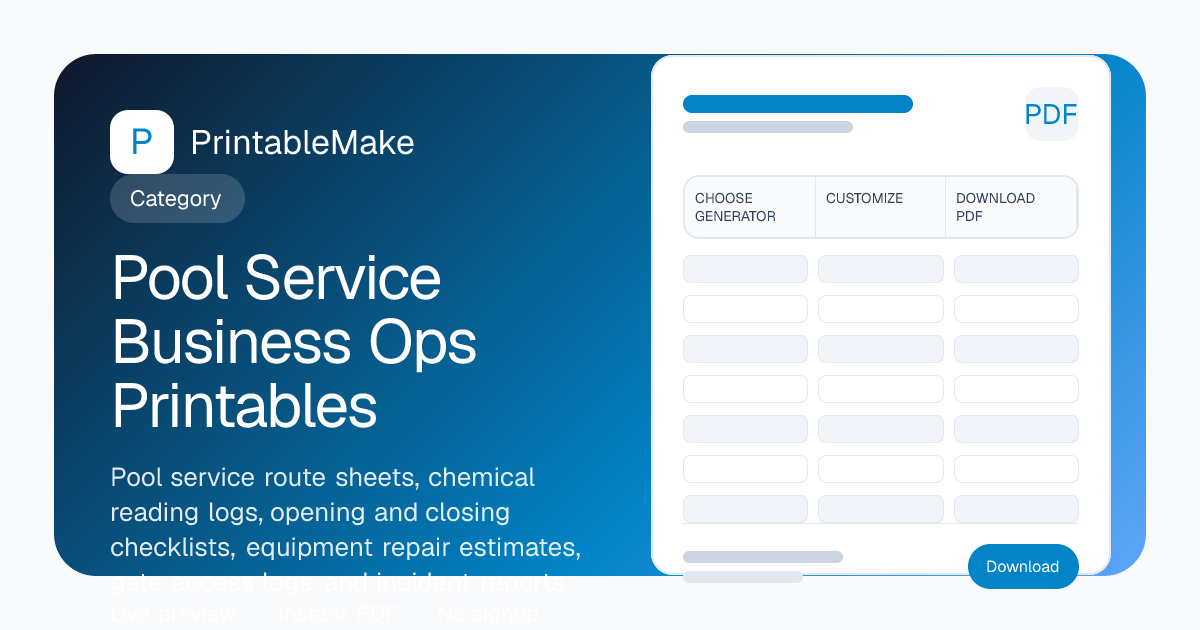 Pool Service Business Ops — Free Printable Generators | PrintableMake