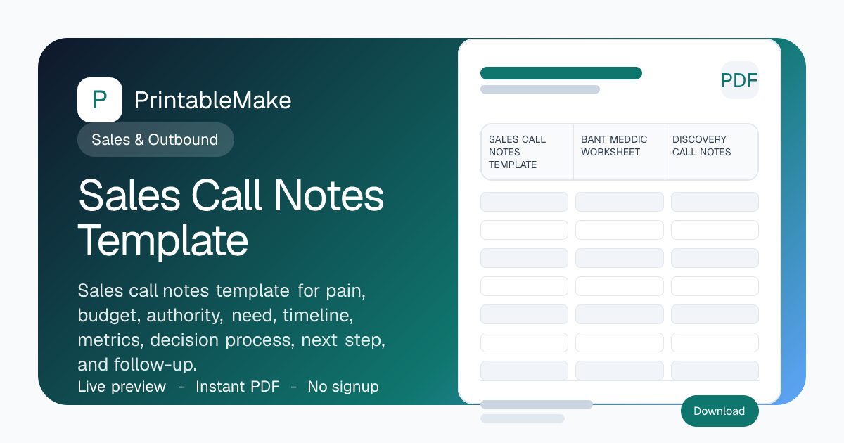 Sales Call Notes Template — Free Printable PDF | PrintableMake ...