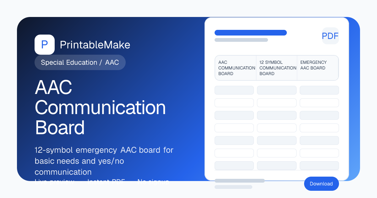 AAC Communication Board — Free 12-Symbol Emergency Printable PDF ...