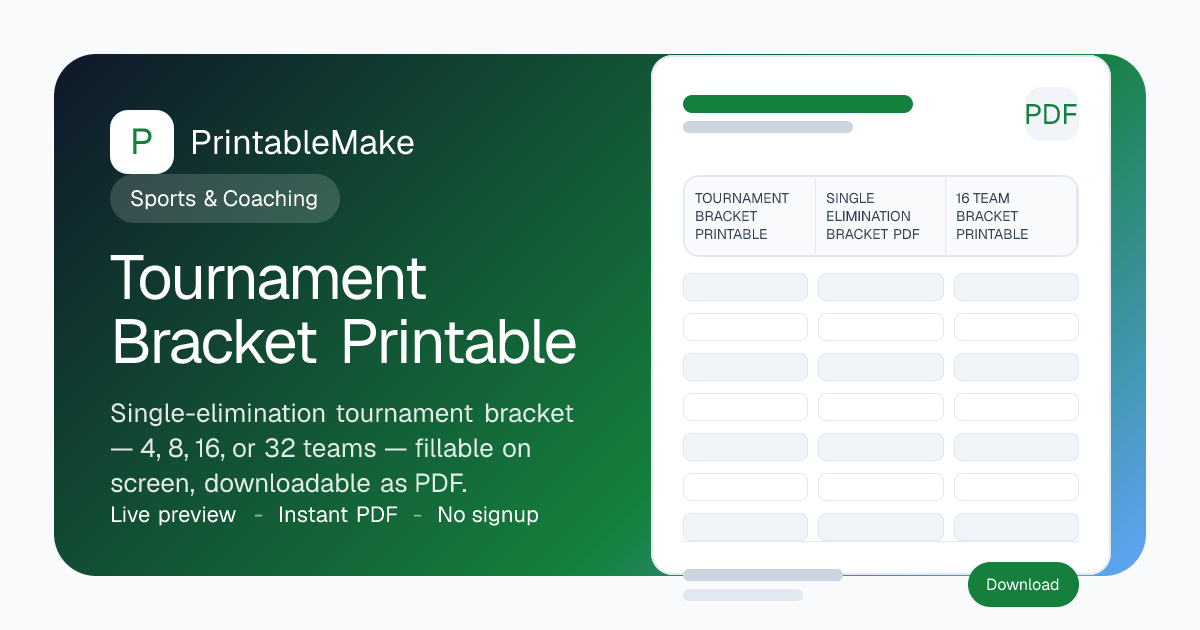 Tournament Bracket Printable — Free PDF (4 / 8 / 16 / 32 Teams ...