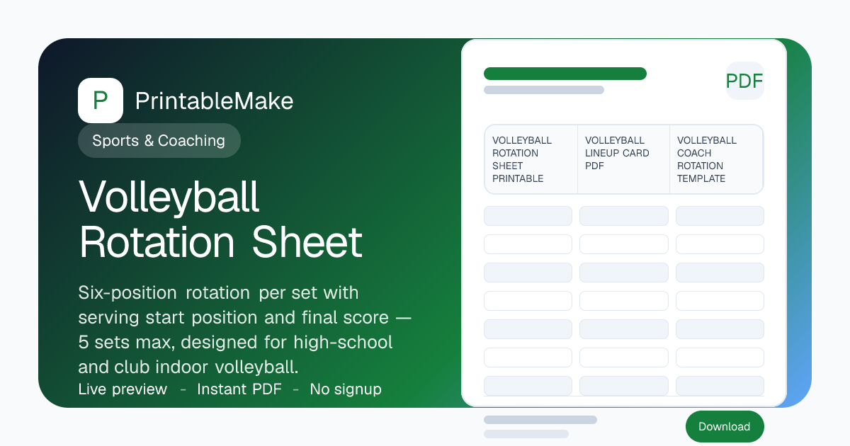 Volleyball Rotation Sheet — Free Printable PDF | PrintableMake ...