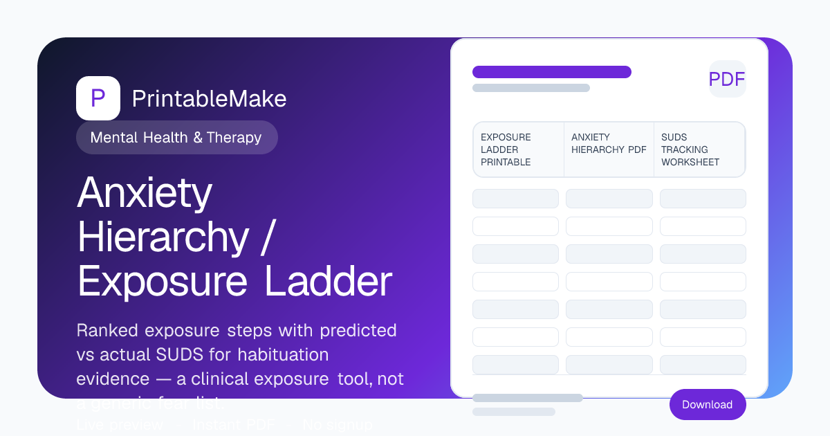 Anxiety Hierarchy / Exposure Ladder — Free Printable PDF ...