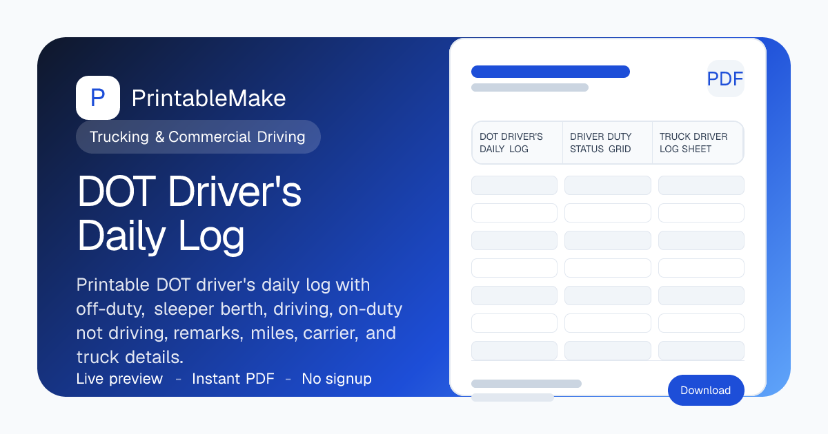 DOT Driver's Daily Log — Free Printable PDF | PrintableMake