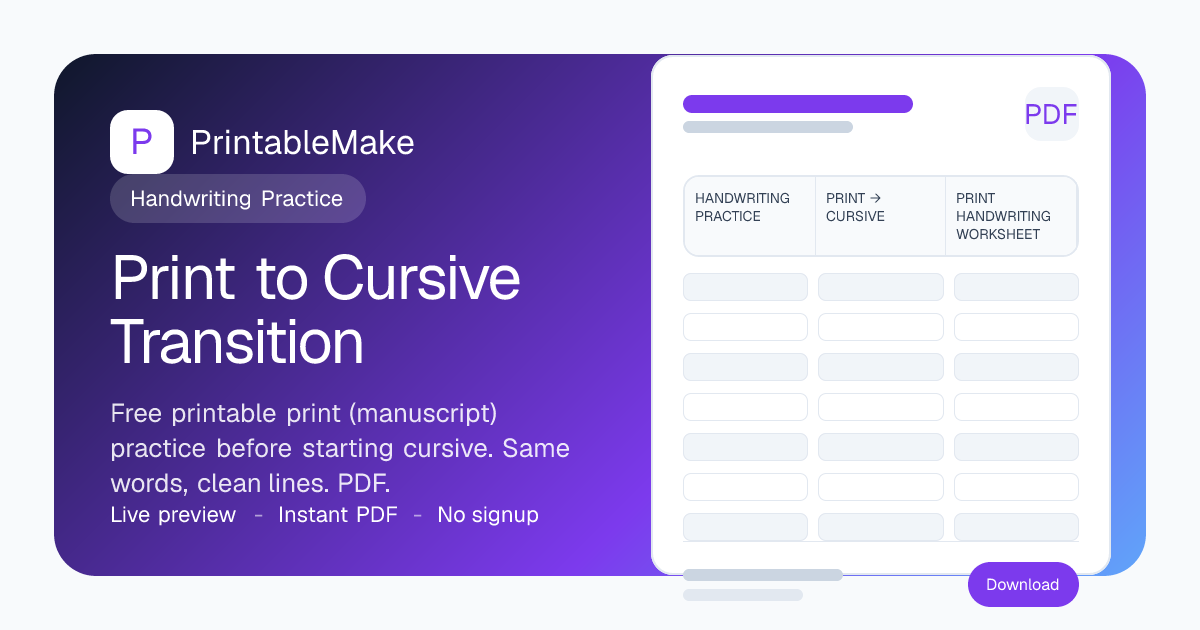 Print Handwriting Before Cursive — Free Printable PDF