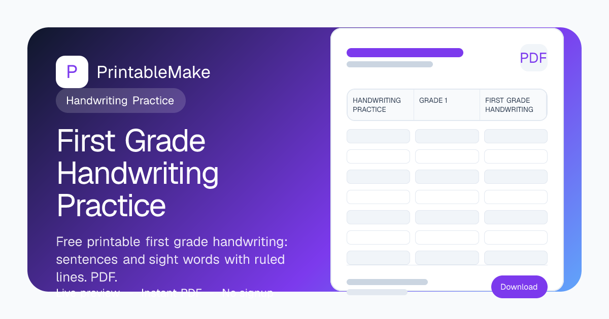1st Grade Handwriting Worksheets — Free Printable PDF