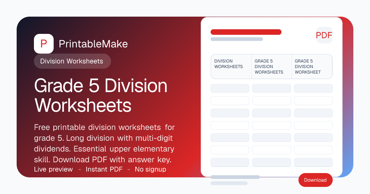 Grade 5 Division Worksheets — Free Printable PDF