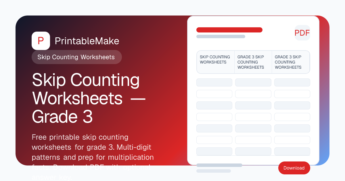 Grade 3 Skip Counting Worksheets — Free Printable PDF