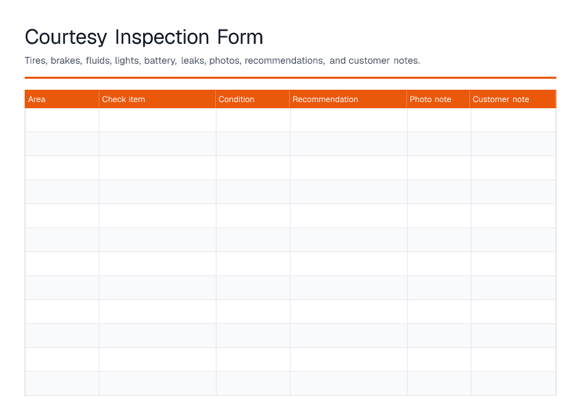 Courtesy Inspection Form — printable PDF preview