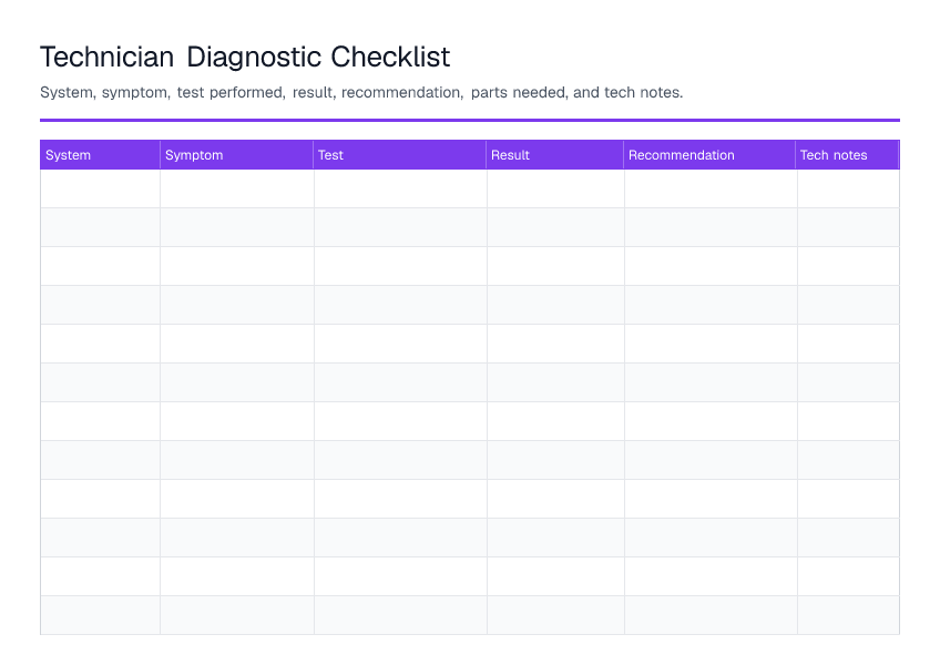 Technician Diagnostic Checklist — printable PDF preview