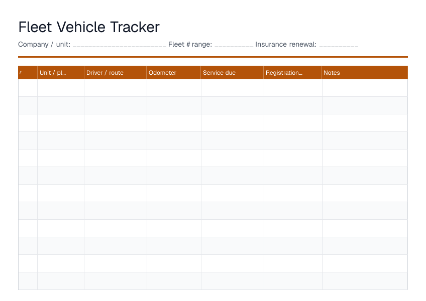 Fleet Vehicle Tracker — printable PDF preview