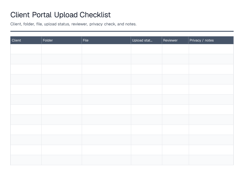 Client Portal Upload Checklist — printable PDF preview