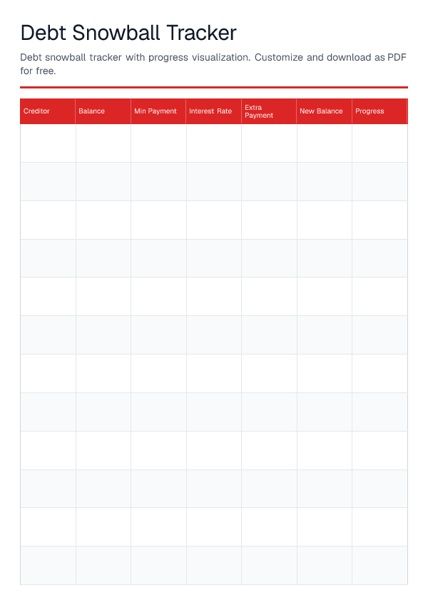 Debt Snowball Tracker — printable PDF preview