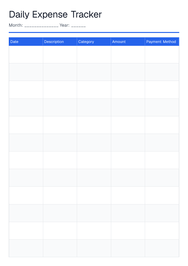 Daily Expense Tracker — printable PDF preview