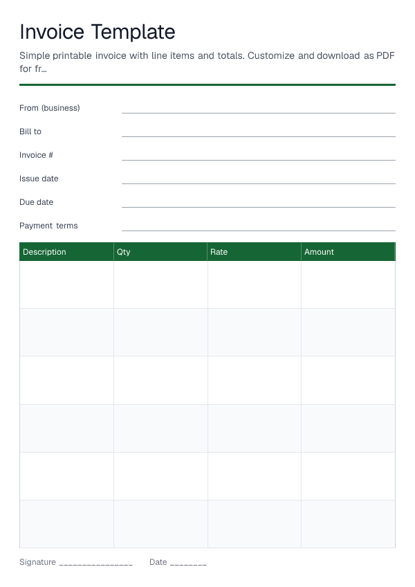 Invoice Template — printable PDF preview