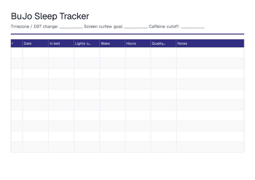 Sleep Tracker (BuJo) — printable PDF preview