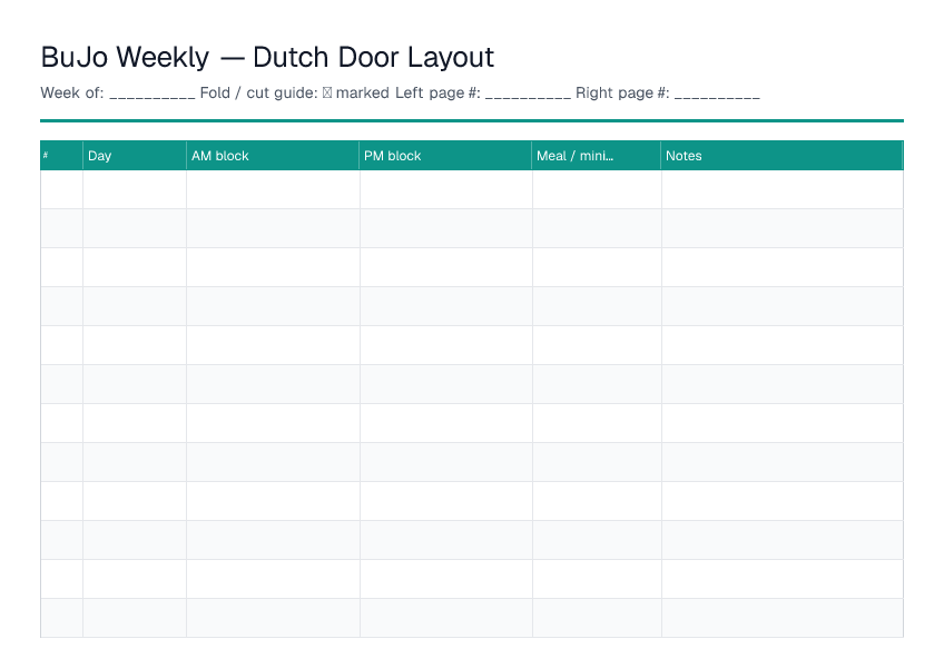 Weekly Dutch Door — printable PDF preview