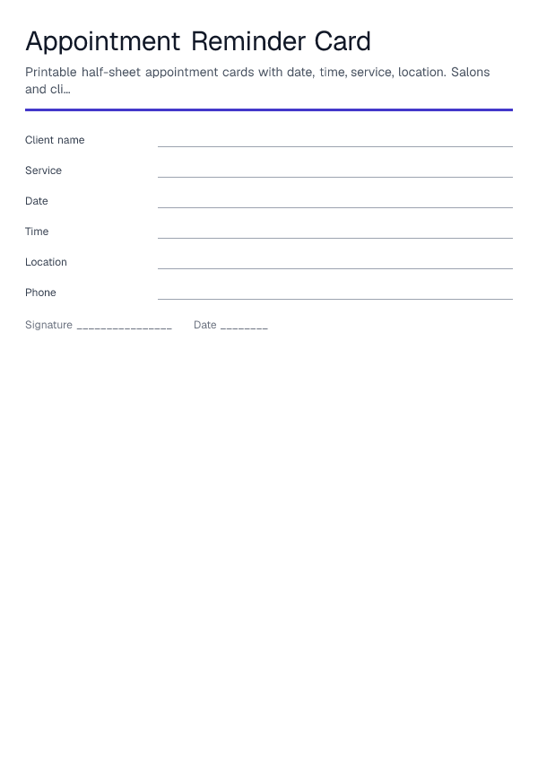 Appointment Reminder Card — printable PDF preview