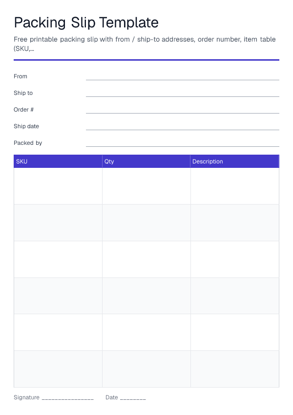 Packing Slip Template — printable PDF preview