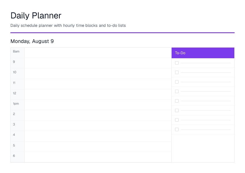 Daily Planner — printable PDF preview